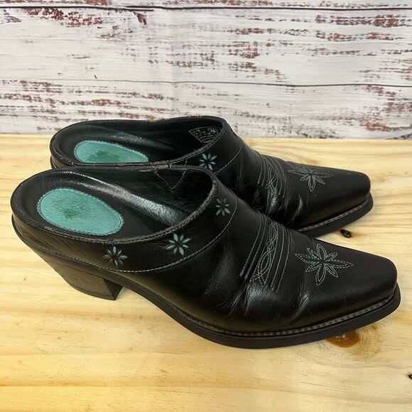ARIAT 13301 WESTERN COWBOY MULE BOOTIE POINTY TOE BLACK TURQUOISE WOMEN’S 7B - Picture 4 of 12